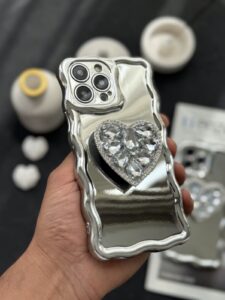 قاب موبایل آیفون قلب دایموند سیلور کرومی - تصویر 2