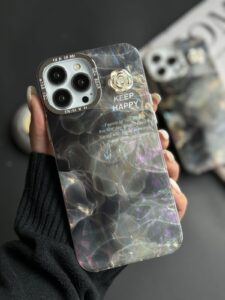 قاب موبایل آیفون سنگ ماربل دودی گل برجسته - تصویر 2