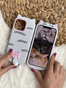 قاب موبایل آیفون گربه سیلیکونی دم پاپیون دار - تصویر 3
