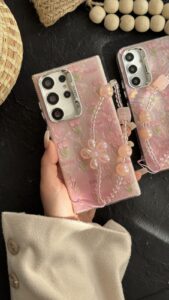 قاب موبایل ( سامسونگ ) گل لاله عباسی تولیپس صورتی + بندست