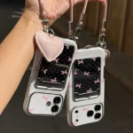 قاب گوشی کلاسیکارد پاپیون آیینه ای صورتی به همراه آویز و چارم قلبی (Classicard Bowtie Mirror Pinky) - تصویر 4